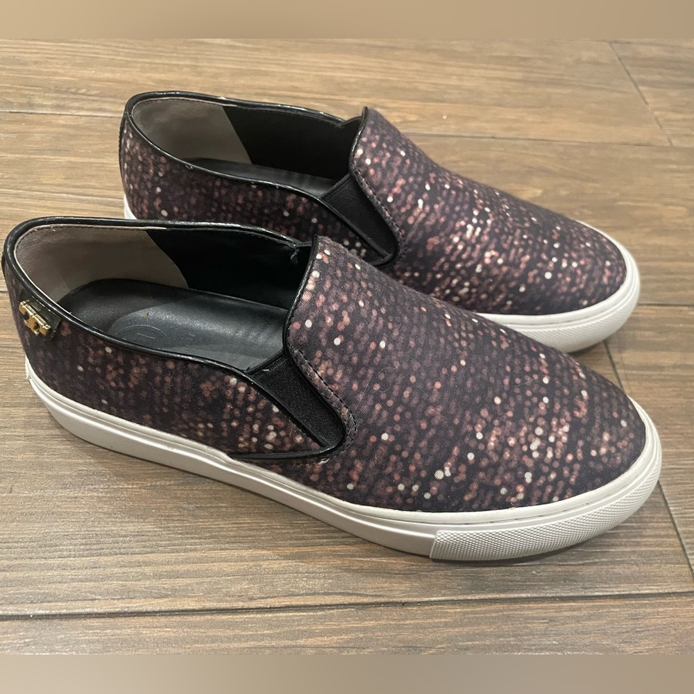 Tory Burch Stylish Slip-On Sneakers with Black Pattern (6.5 fits like size 7)